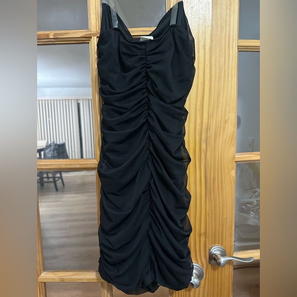 Fashion nova clear strap Elegant Black Ruched Dress